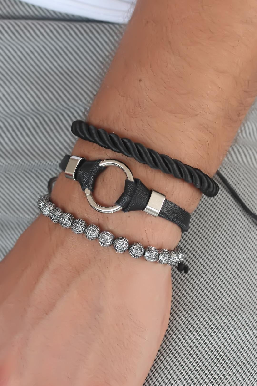 Men's Leather Bracelet Set