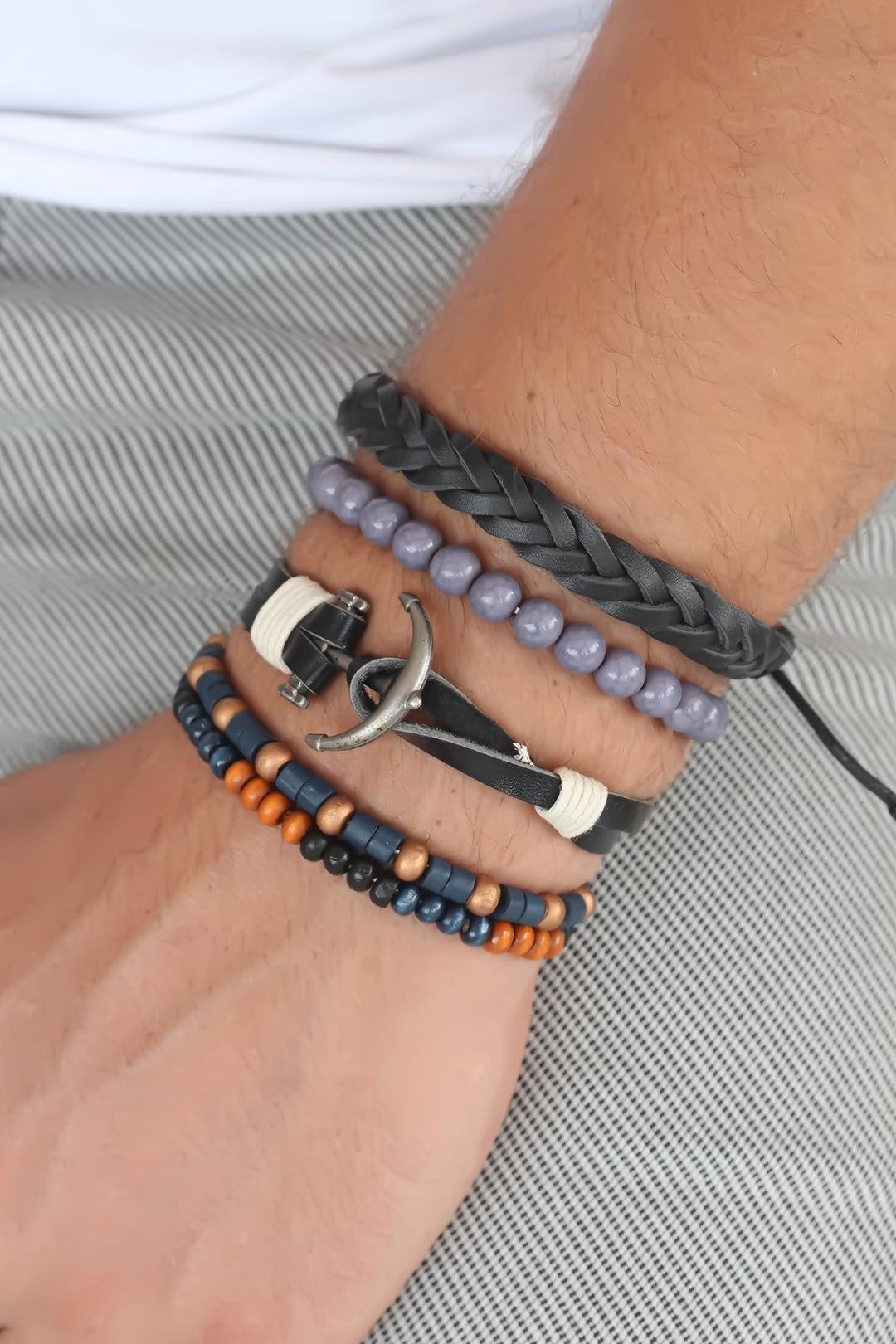 Men's Leather Bracelet Set