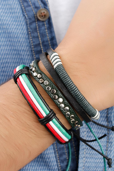 Men's Leather Bracelet Set